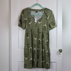 NWT Old Navy Green Floral Tiered Mini Dress with Pockets XS